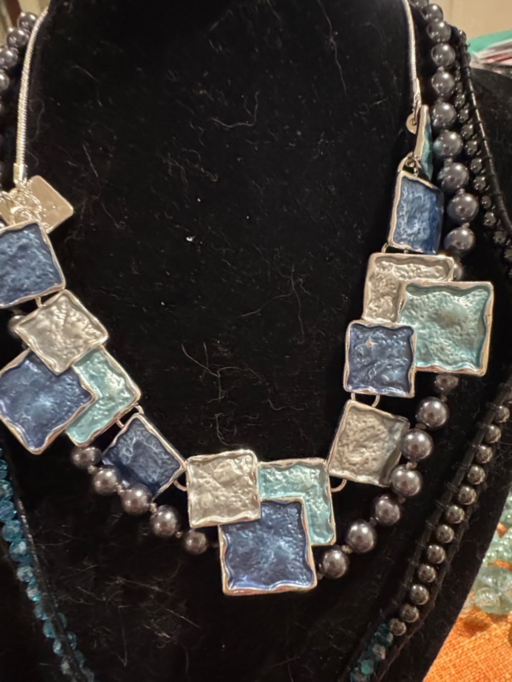 Blue & Aqua Square Link Necklace - Women Jewelry